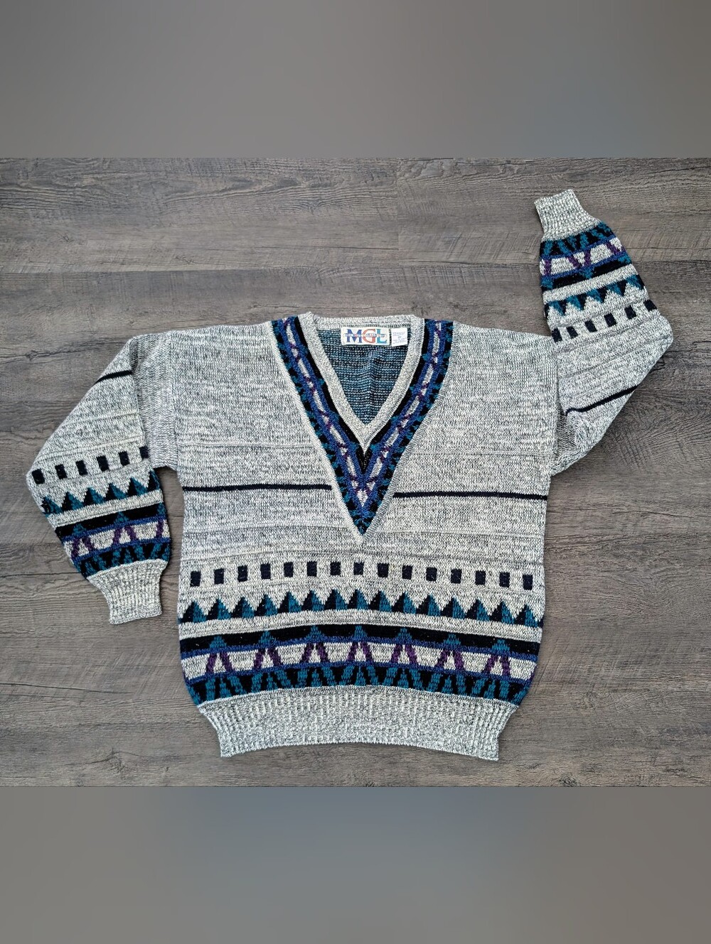 Michael Gerald Cosby 80s Retro V Neck Vintage Sweater Mens Medium Pullover MGL